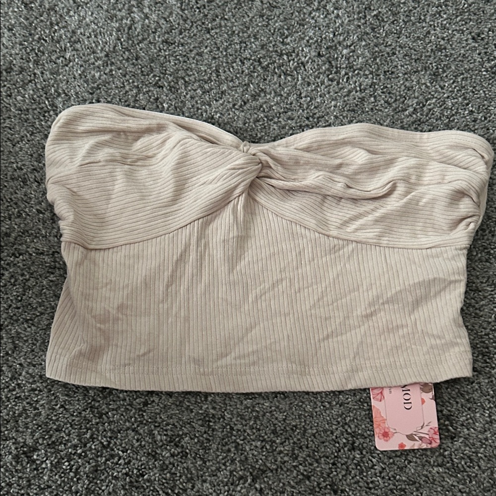 SHEIN Light Beige Ribbed Strapless Crop Top
